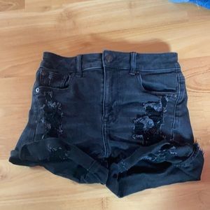 Black ripped jean shorts